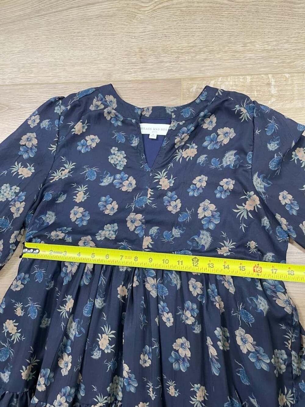 Brass & Roe Roxi Blue Floral Tiered Midi Dress Long Sleeve Size M - Picture 7 of 10